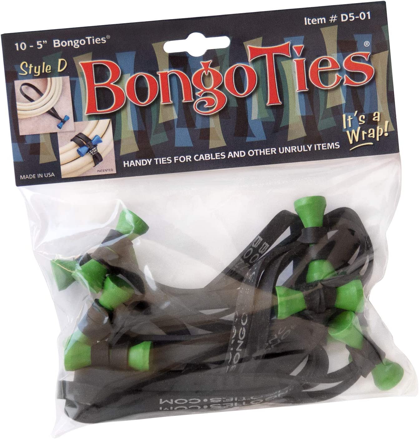 BongoTies "Tree Frog" Black & Green (10-Pack)